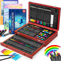 150-Piece Deluxe Wooden Art Set Drawing & Painting Kit with Sketch Pads, Coloring Book, Colored Pencils, Oil Pastels & Watercolors