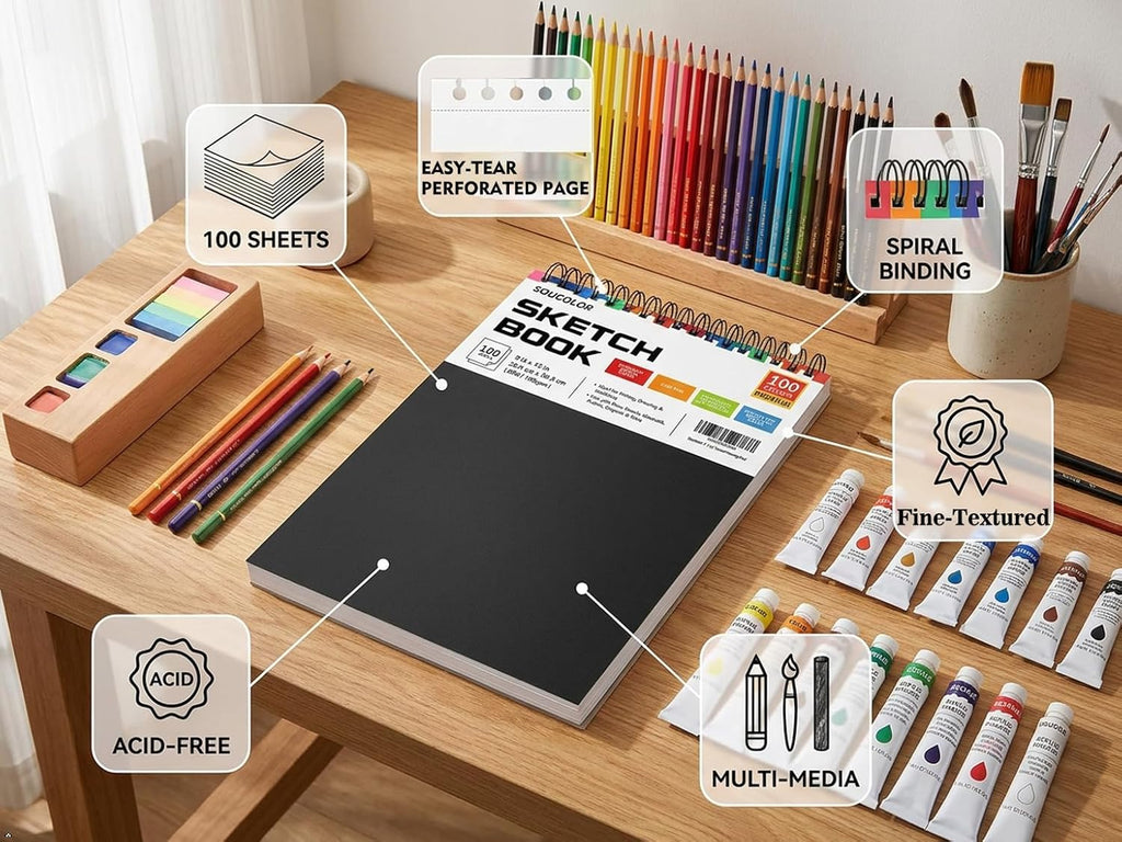 9 x 12 Sketch Book – 100 Sheets Top Spiral Bound Drawing Pad | DISH HOME