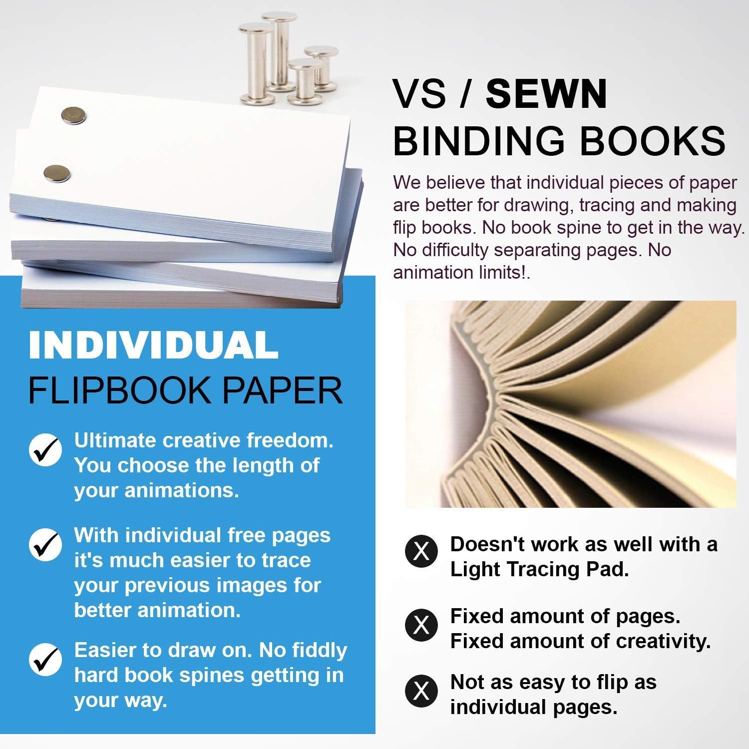Blank Flip Book Animation Paper Set – 720 Sheets (1480 Pages) Thick 120gsm Paper with Binding Screws for Drawing, Sketching & Animation