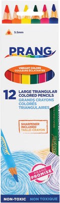 Prang Triangular Colored Pencils with Sharpener – 12 Assorted Colors Ergonomic Grip for Kids, Students & Artists