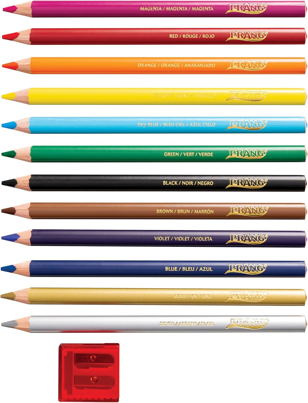 Prang Triangular Colored Pencils with Sharpener – 12 Assorted Colors Ergonomic Grip for Kids, Students & Artists