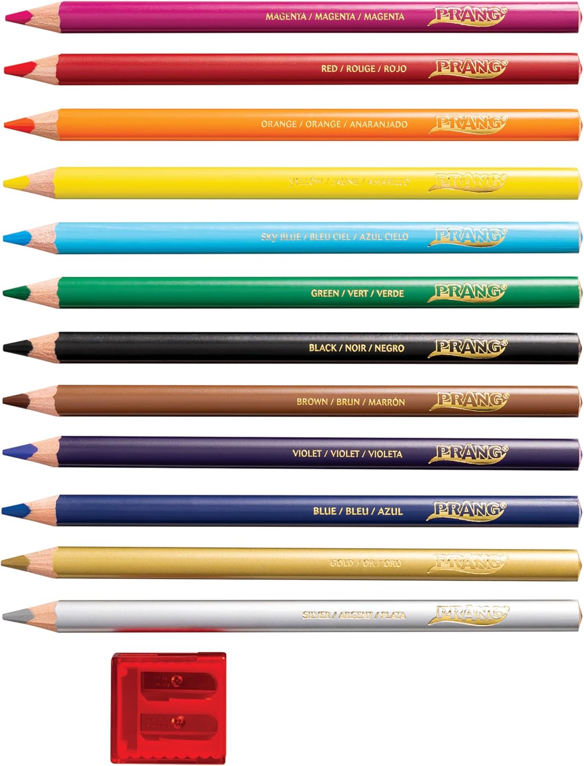 Prang Triangular Colored Pencils with Sharpener – 12 Assorted Colors Ergonomic Grip for Kids, Students & Artists